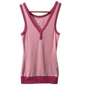 SO Wear It Declare It Pink Ribbed Henley Tank Top Large Stretch Casual Y2K Style
